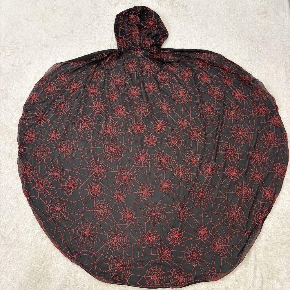 Black Red Glitter Spiderweb Hooded Cape 41” Adult Halloween Witch Vampire